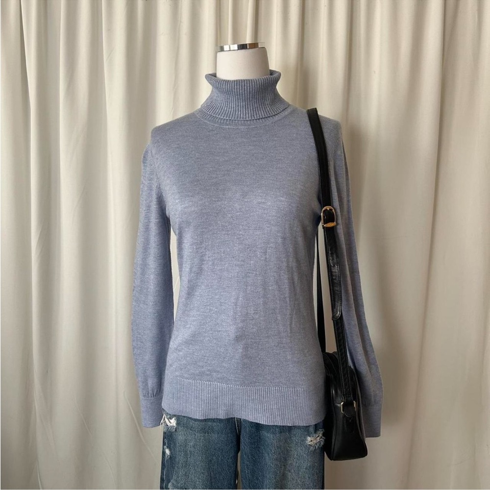 Jeanne Pierre Cashmere blend Ribbed turtleneck Sweater Blue Small. - Picture 2 of 8